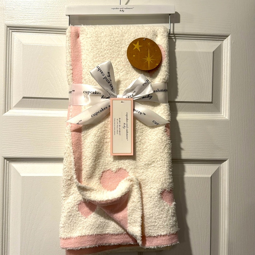 Cupcakes and Cashmere White and Pink Heart Baby Blanket